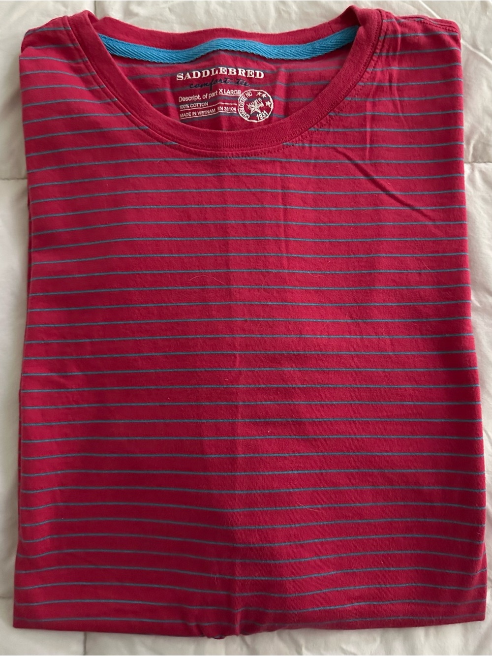 Saddlebred Striped Pink/Red Blue 100% Cotton Comfort Tee Men's Size XL